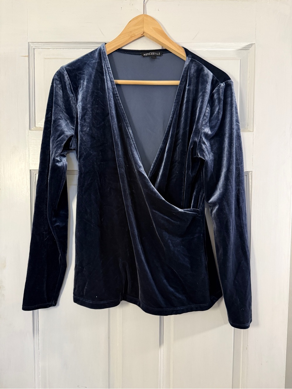 J. Crew Navy Velvet Wrap Top | Medium